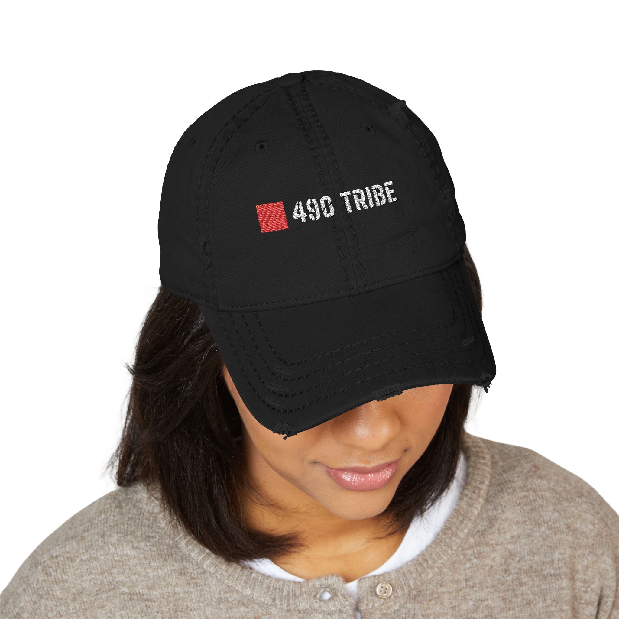 490 Tribe- Distressed Embroidered Hat